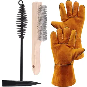 4 count 10'' Welding Chipping Hammer with Coil Spring Handle and Wire Brush with a Pair Welding Gloves for Removing Slag and Welding