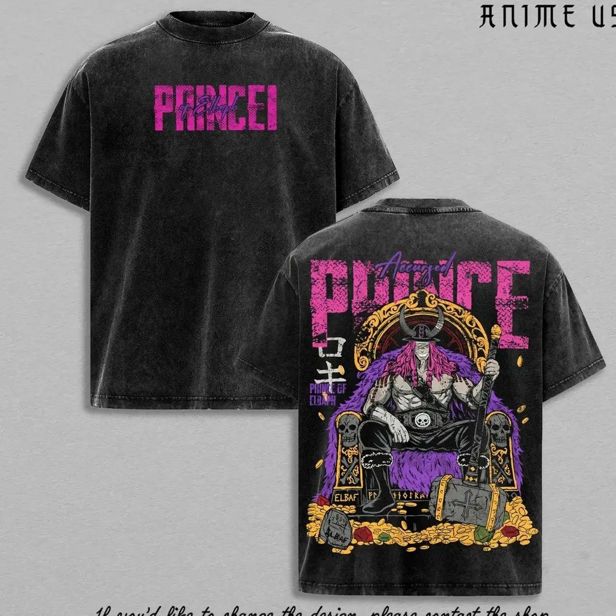 Loki One Piece Elbaf Vintage Washed T-Shirt, Prince of Elbaph Anime Tee, Manga Streetwear Graphic Shirt CDG