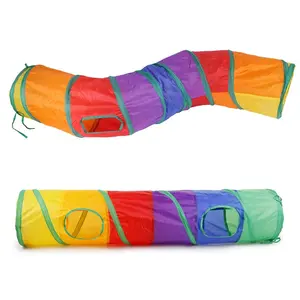 Rainbow Color Pet Cat Tunnel Toy, 1 Count Foldable Cat Training Interactive Tunnel,  Plush Mouse Cat Teaser Toy, Indoor Outdoor Cats & Dogs Toy