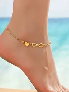 Elegant Anklet Set, Simple Infinity Symbol & Heart Pendant, Versatile Daily Wear Jewelry, Stylish Accessory for Women