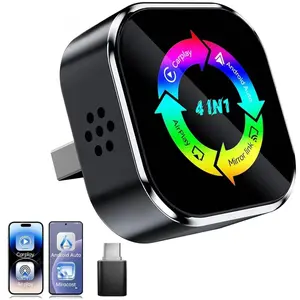 Upgrade 4-In-1 Carplay Wireless Adapter, Compatible with iPhone/android, Fast Connection, Hands-Free Call, Airplay, Mirror Link, Bluetooth-compatible 5.0