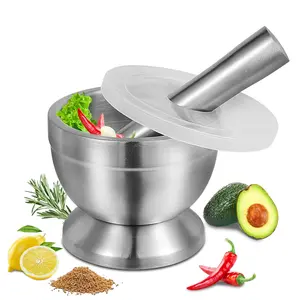 18/8 (304) Stainless Steel Mortar and Pestle Set,Mortar and Pestle with Non-Slip Base for Spice Grinder, Herb Crusher, Pill Crusher, Pesto Maker for Kitchen, Easy to Clean