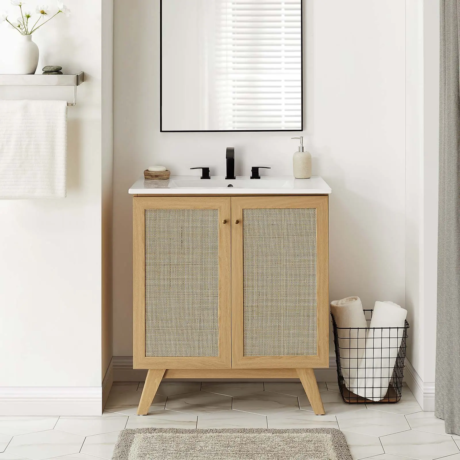 Modway Soma 30” Oak Bathroom Vanity Cabinet - Wood Storage Cabinet, Sink Basin Not Included