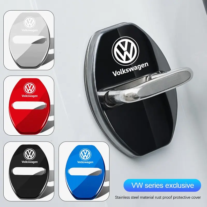 4Pcs Car Door Lock Buckle Protective Covers, Automotive, Zinc Alloy Cover For Volkswagen VW GTI Polo Golf Passat Tiguan Arteon Touareg CC Taigo Caddy Jetta T-ROC Beetle Sharan Touran Scirocco Rust Proof Stainless Steel Material VW Series Exclusive
