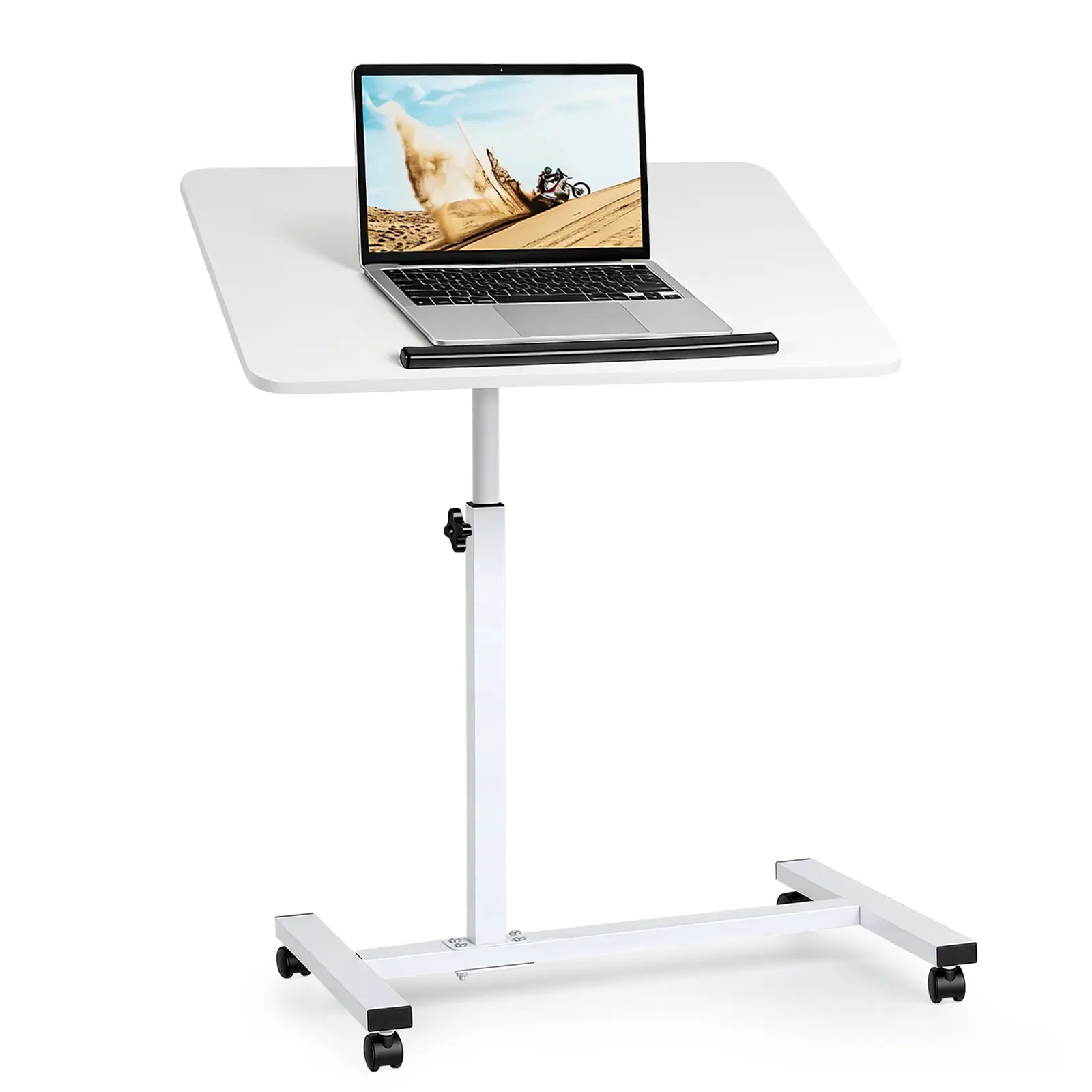 Adjustable End Table Overbed Bedside Table with Wheels, Portable Computer Stands Movable Desk Computer Table Hospital Bed Table for Couch for Bed Laptop Stand,White