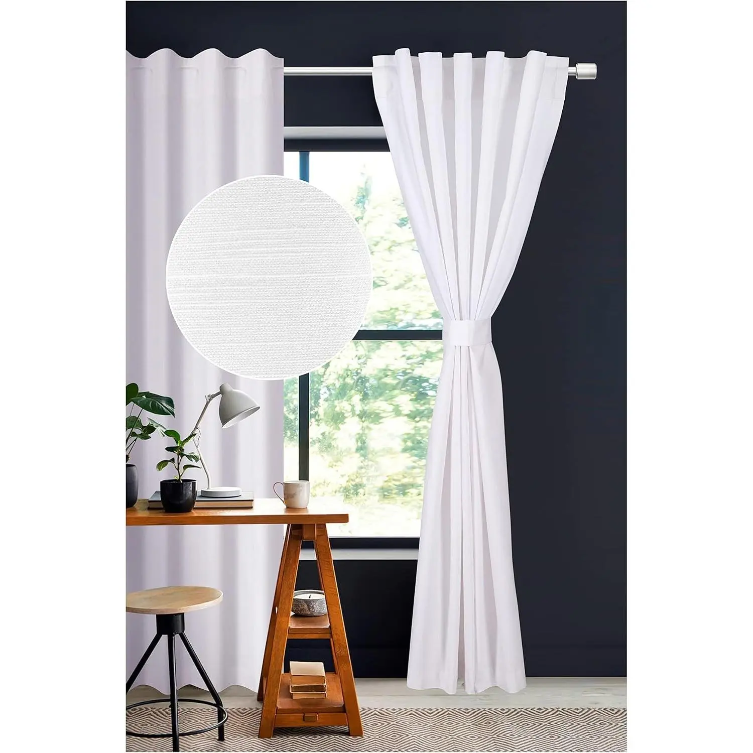 Lightnpro White Cotton Curtains 96 Inches Long - Set of 2 Farmhouse Tab Top Drapes 50x96 for Living Room, Bedroom, or Dining, Light Filtering Curtain Panels, Classic Window Treatment