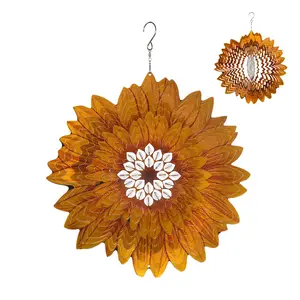 Laser Cut Sunflower Hanging Wind Spinner with Beads, 12 Inch
