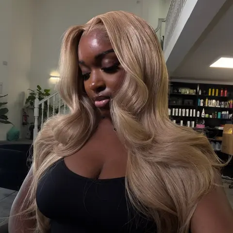 Honey Blonde Colored for Women 13X6 Lace Front Body Wave Human Hair Wigs Milk Tea Blonde Colored 200 Density Lace Front Human Hair Wigs Pre Plucked