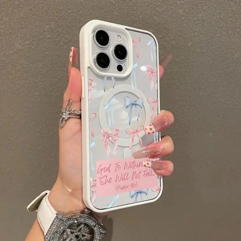Premium TPU Magnetic Cellphone Casing - MagSafe-Ready Accessory for iPhone 11/12/13/14/15/16/17 Pro Max, Anti-Fall Ultra-Thin Cover, Protector with Bow Bible Label Collage, Ideal for Everyday Use, Accessories
