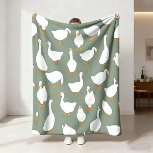 1 piece of fun big white goose blanket bean green cartoon big goose print flannel blanket is skin-friendly, soft, machine washable, suitable for office, home, suitable for all seasons, sofa blanket, bed blanket