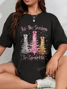 100% Cotton Unisex Tis The Season Sparkle Christmas Tree Xmas Women Girl T-Shirt