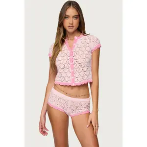 Elisa Open Knit Button Up Top