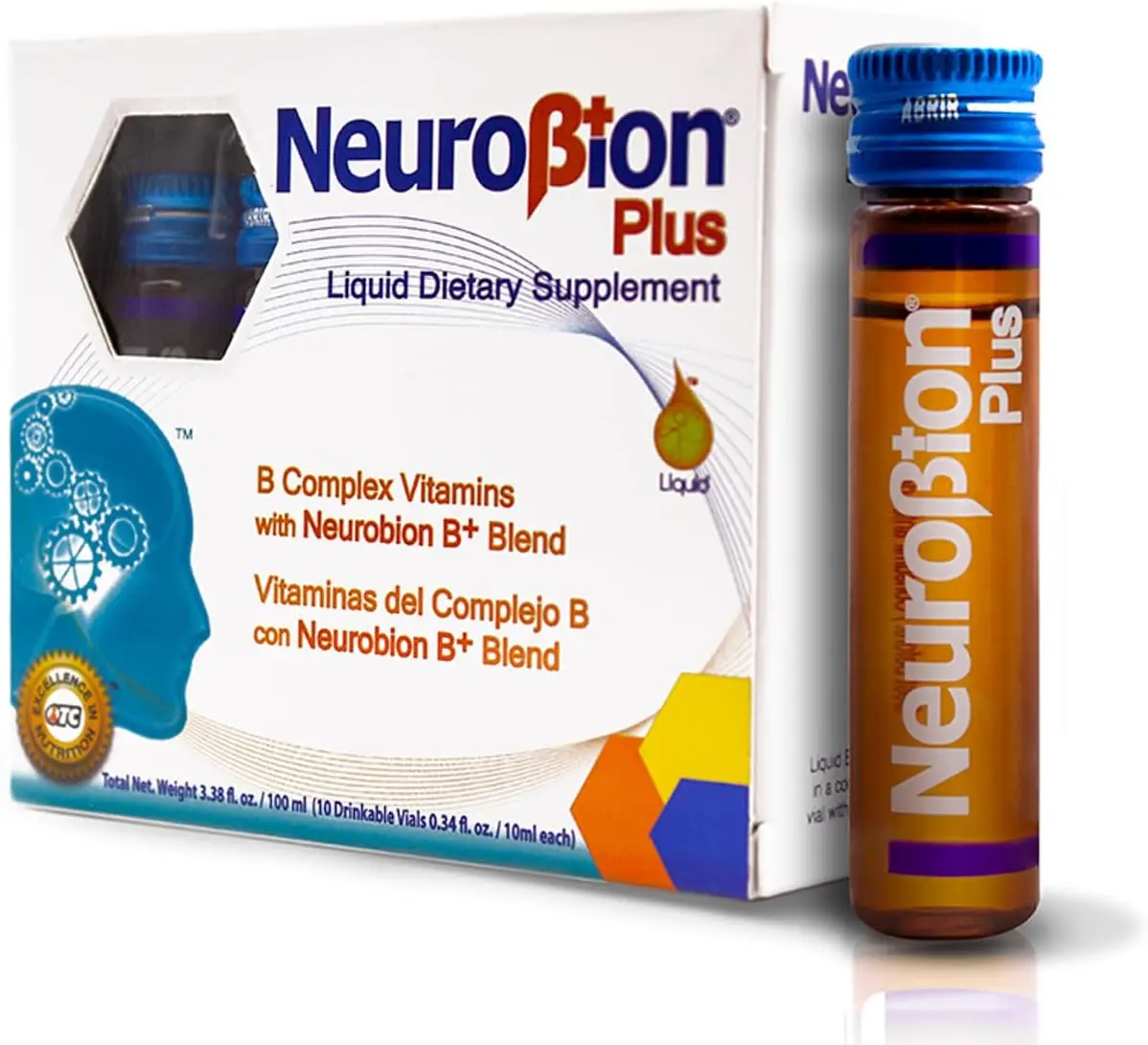 Neurobion Plus B Complex Vitamin Liquid Daily Supplement - 10 Vials, Brain Food Supplement, Brain Health Support, Metabolism Boost