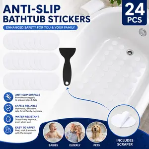 24PCs Non Slip Bathtub Stickers Anti-Slip Bathtub Sticker Bath Tub Non Slip Stickers Bathroom Tub Shower Tread Adhesive Decal with Scraper#SummerVibes