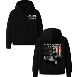 Chevy Blazer K5 Stars Stripes & Steel Hoodie – Vintage 4x4 Truck Graphic with American Flag, Heavy Duty Off-Road Pullover for Truck Lovers