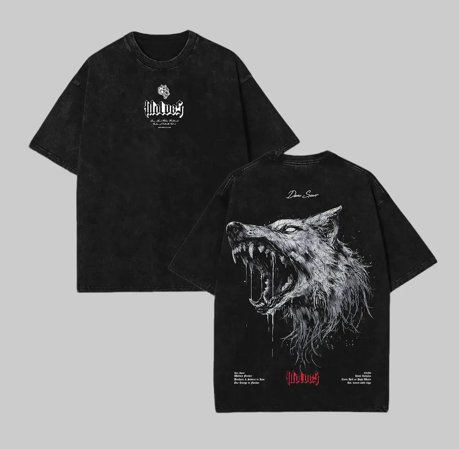 Darc Fenrir Side By Side Graphic Tee Oversized Black Premium 100% Cotton Men's T-Shirt Gym Fitness Streetwear American Workout Top