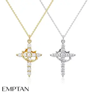 EMPTAN 18K Crown Cross Necklace Gold Plated Women's Cross Pendant Necklace Gold Plated Jewelry for Women Girls For Daily Party Clothing Decor Trendy for Christmas Valentine's Day Gift