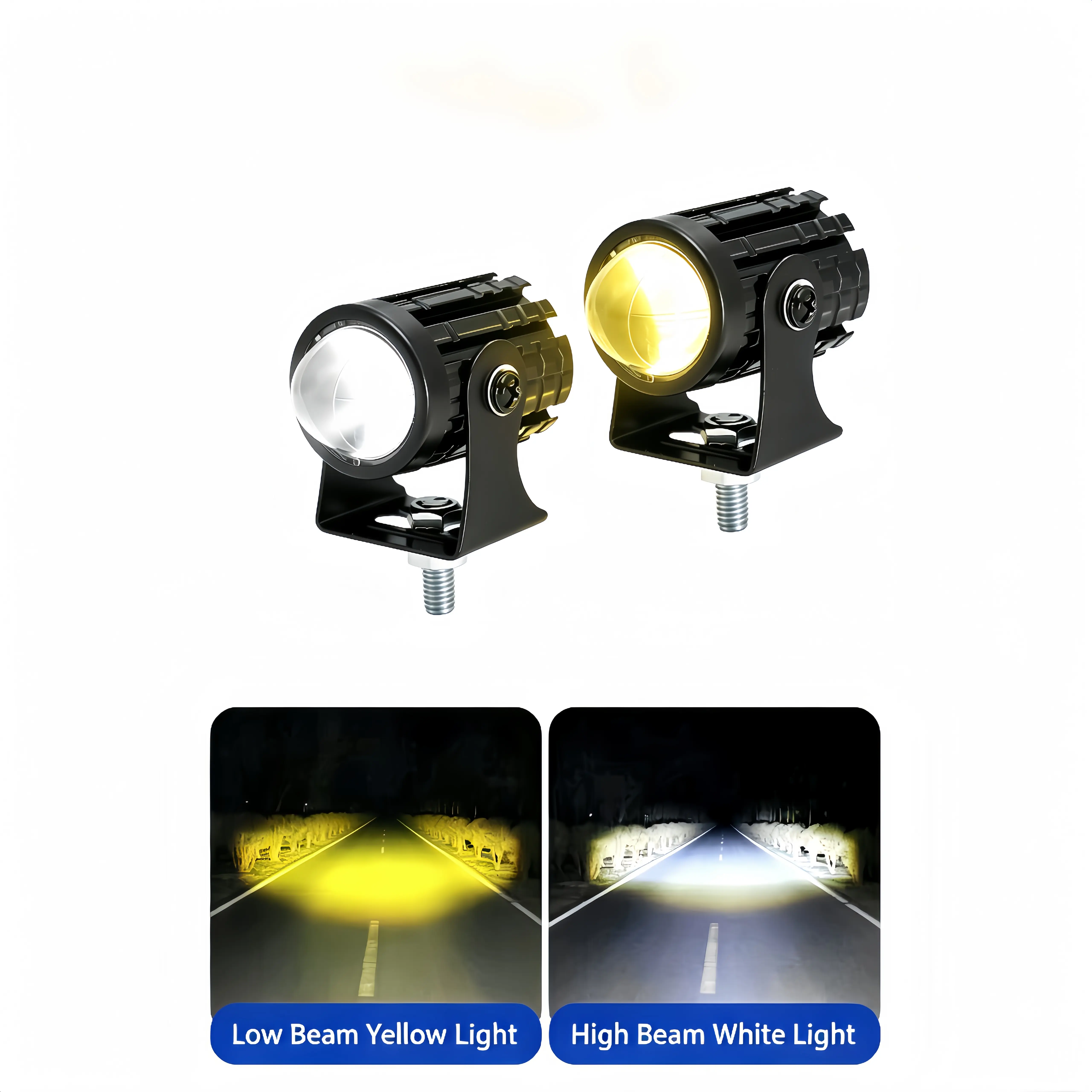 2Pcs Dual-Color Yellow & White Mini Cannon LED Lights, Super Bright Waterproof Trailer Light Assembly, Auxiliary Headlamp for Motorcycle, High-Quality Car Exterior Decoration Accessory, Led Light ，fit most car model， lock cylinder