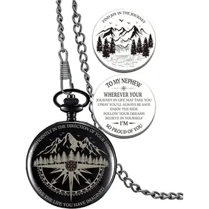 Go Confidently Pocket Compass Engraved Black with Pocket Token, Inspirational Keepsake Gifts for Nephew Son Grandson Stepson Godson Birthday Graduation Christmas