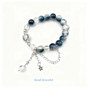 Starry Night Luck & Wealth Crystal Bracelet with Deep Blue and Clear Crystals Adjustable Chain Statement Piece for Fortune and Style