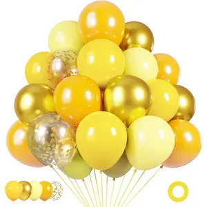 Yellow Balloons Kit, 50Pcs 12in Matte Yellow Latex Balloons, Light Yellow and Metallic Gold Balloons for Birthday Wedding Shower Bride Sunflower Theme Party Decoration