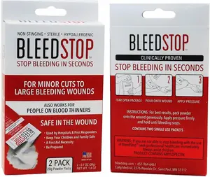 BleedStop First Aid Powder for Blood Clotting, Trauma Kit, Blood Thinner Patients, Camping Safety, and Survival Equipment for Moderate to Severe Bleeding Wounds or Nosebleeds - 4 (20g) Pouches
