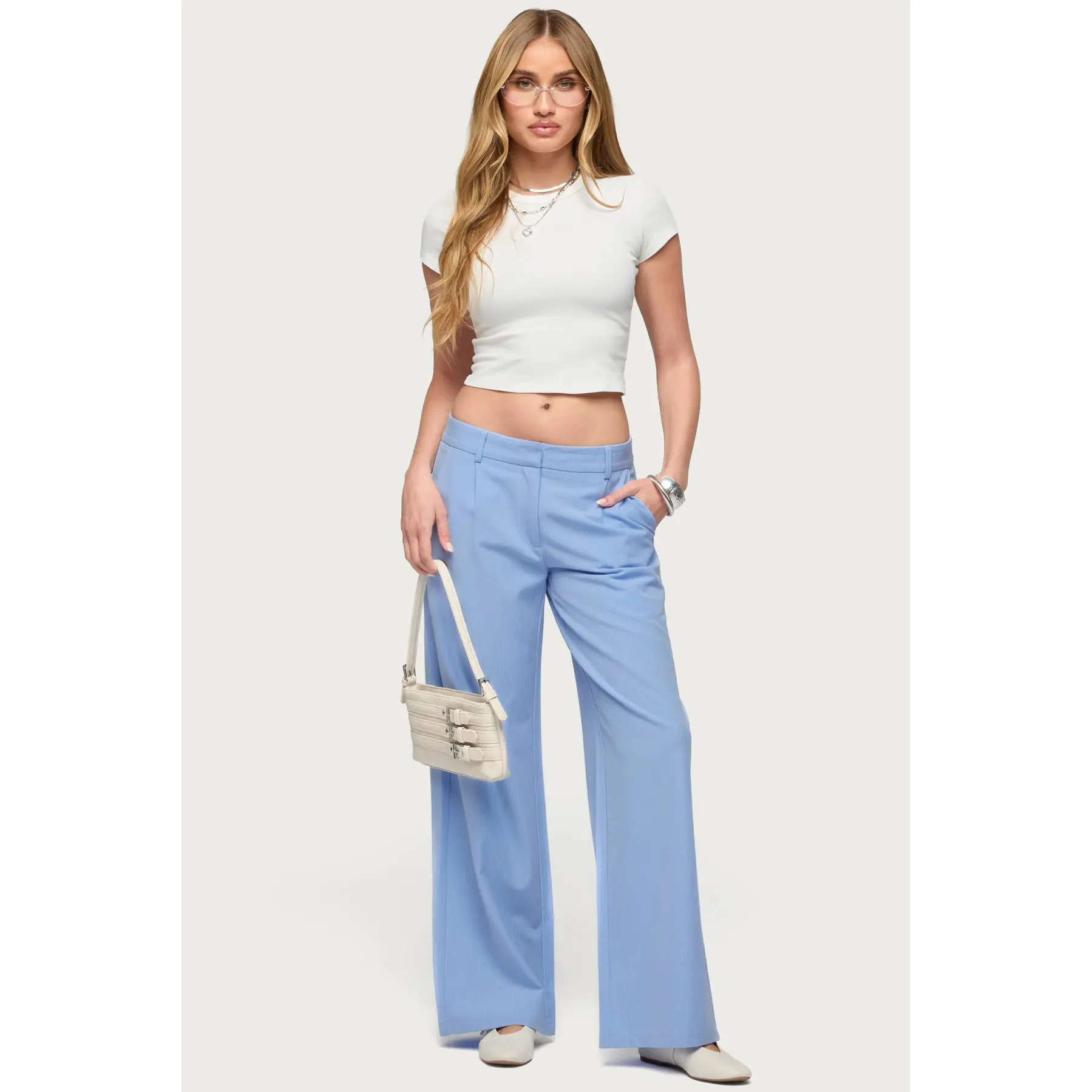 Pinstripe Tailored Straight Leg Pants