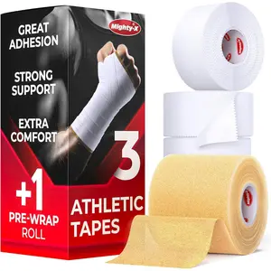 Premium White Athletic Tape for Injuries 3 Pack with Pre-wrap Easy Tear & No Sticky Residue Sports Zinc Oide Tape Ankle, Wrist, Fingers Ideal for Soccer, Gymnastics, Boing