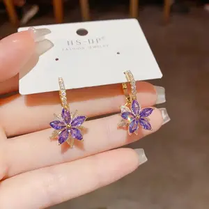 LisiZen Purple Zircon Flower Earrings for Women 2025, Korean Minimalist Chic Design, Luxury Elegant Jewelry Gift DZEH4556