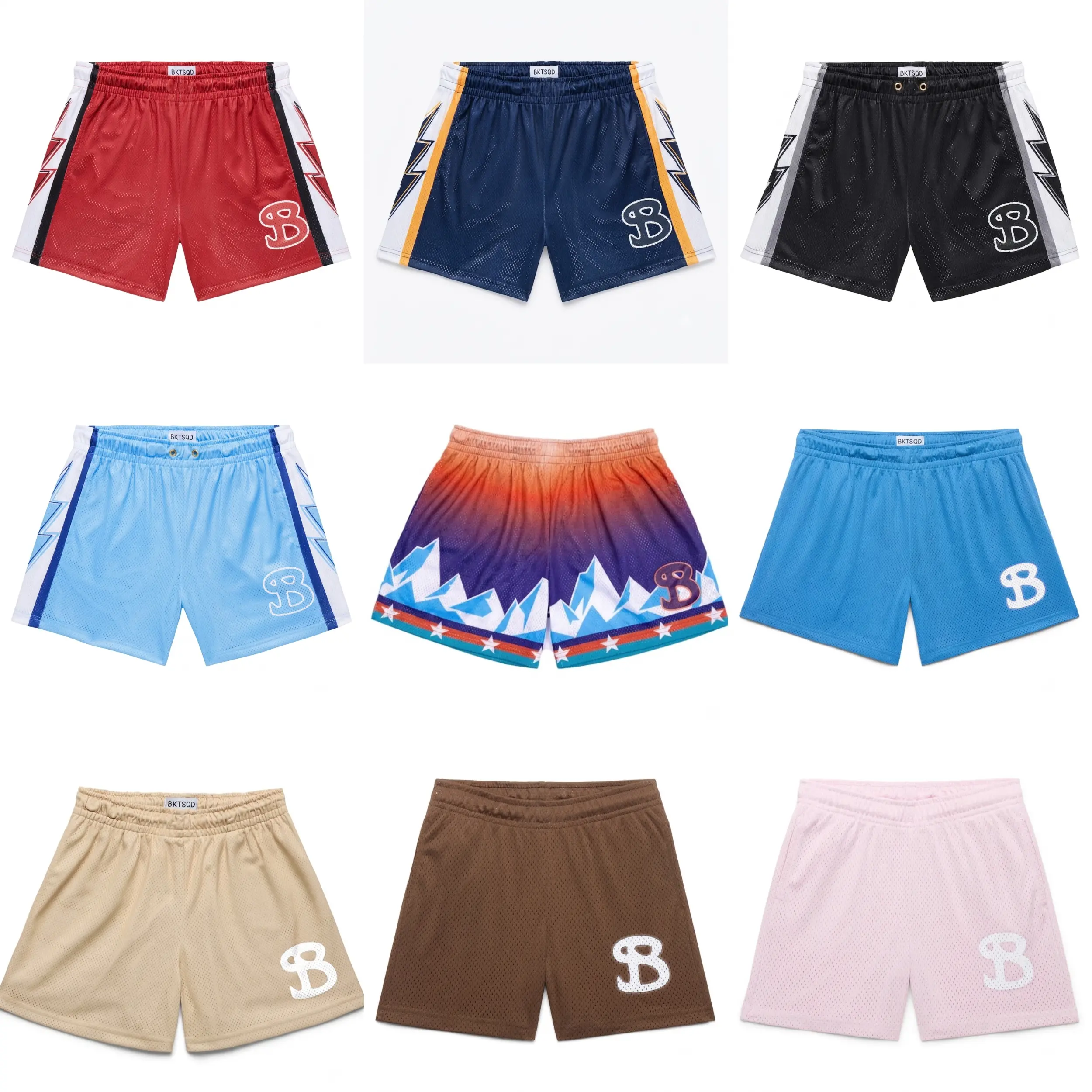 [ Summer Streetwear Sale Bucketsquad ] Varsity B Logo Mesh Athletic Shorts – Lightweight Breathable Graphic Gym Collection for All Ages & Sizes