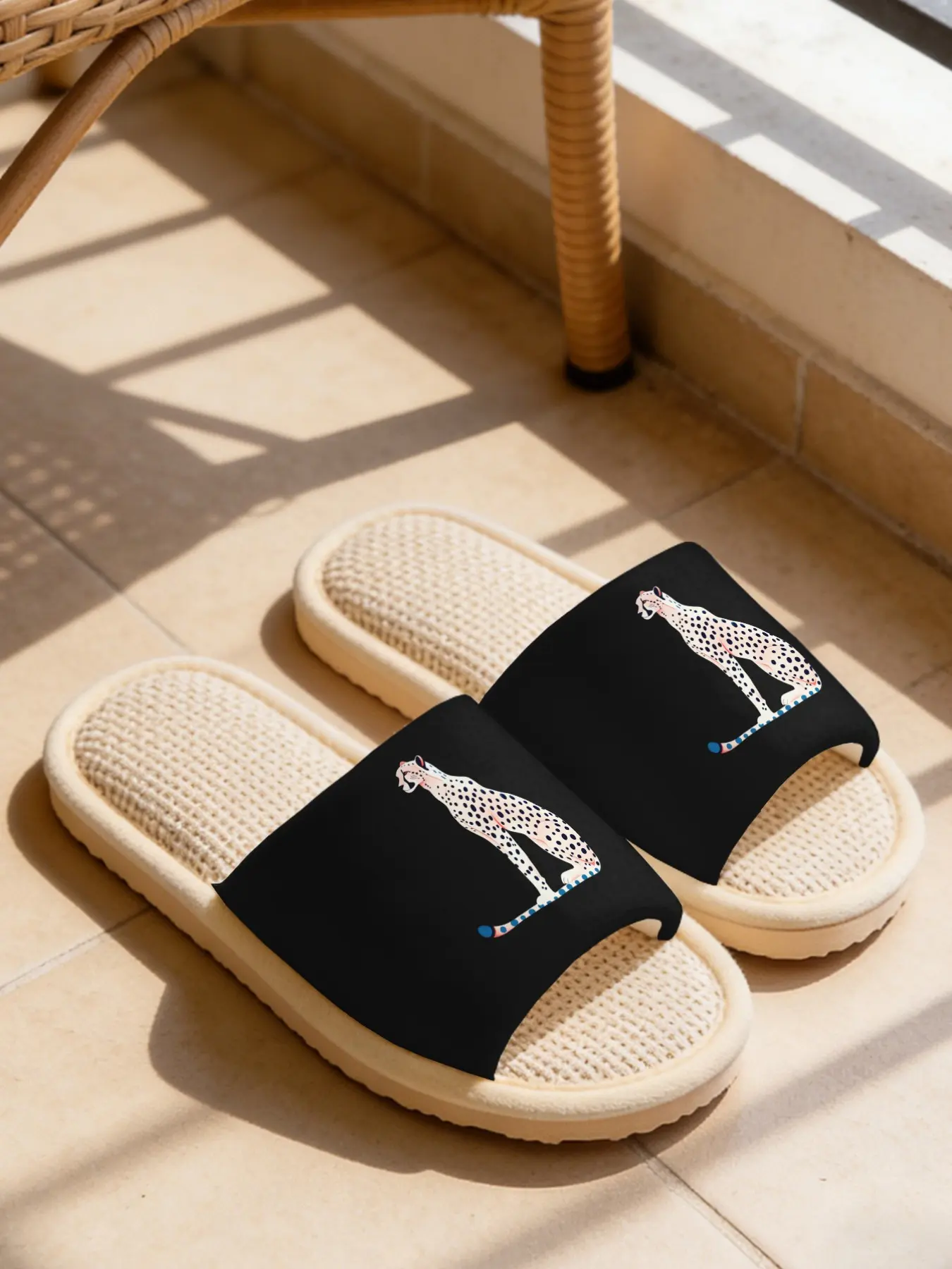 Cheetah Print Linen Slippers Wild Trendy Style Cloud-Feel Breathable Non-Slip Must-Have For Trend Lovers Home & Outdoor