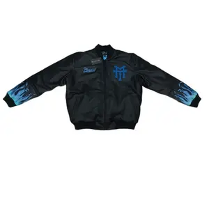 Mitten Ties Collaboration Jacket Lions Theme Black with Blue Flames and Logo Design