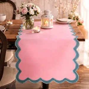 Folkulture Table Runner 108 inches Long| Scalloped Pink Table Runner for Dining Room, Party Decorations| 100% Cotton, Machine Washable, Farmhouse Table Runner for Hannah Montana Party Decorations