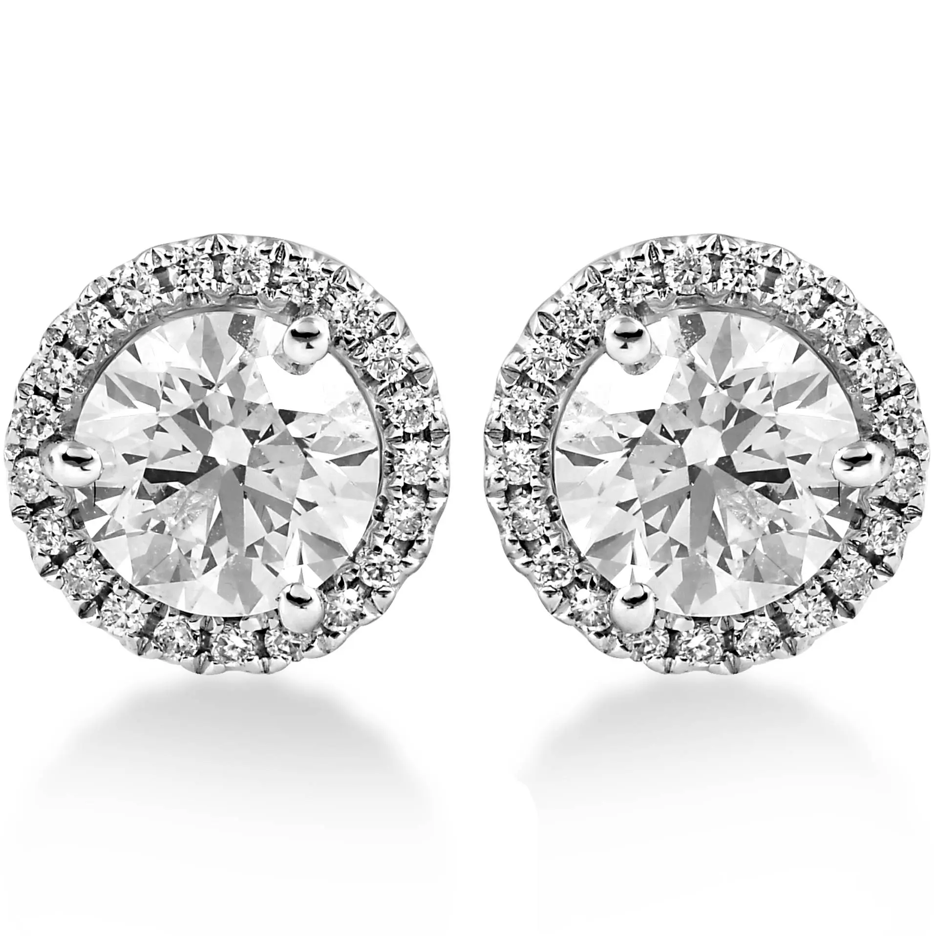 1.60 ct Diamond Halo Studs White Gold Round Brilliant Cut