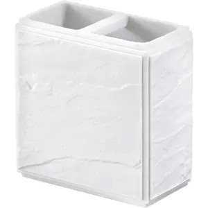 Nicole Miller - Toothbrush Holder, Durable Resin Countertop Accessories with Textured Marble Design, Modern Bathroom Decor, Dorm Room Essentials (Zen Collection, White)