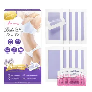 Beauty7 Women's Body Wax Strips Kit for Gentle Hair Removal with Lavender Essence 20 Strips & 6 Calming Oil Wipes for Sensitive Skin
