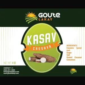 Kasav Haitian Cassava se kasav natirèl / kasav sèk 	•	Kasav Sèk Natirèl – 100% Manyòk 	•	Chips Kasav Kroustiyan (San Gluten) 	•	Kasav Griye Tradisyonèl  	•	Kasav Premium pou Kwizin Lakay
