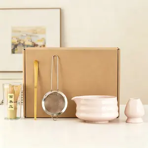 Aesthetic Pastel Matcha Kit, Complete Japanese Ceremonial Set, Handmade Bamboo Whisk, No-Drip Bowl, Stainless Steel Sieve, Tea Making Tools, Ideal for Gifting
