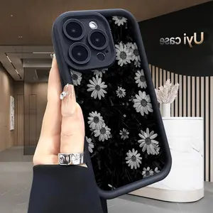 Monochrome Floral Case for iPhone 17 Air 16 15 14 Pro Max 13 12 11 X XS Plus Rugged Durable Shockproof Anti-Scratch Soft Silicone Case Full Body Protection Protective Cellphone