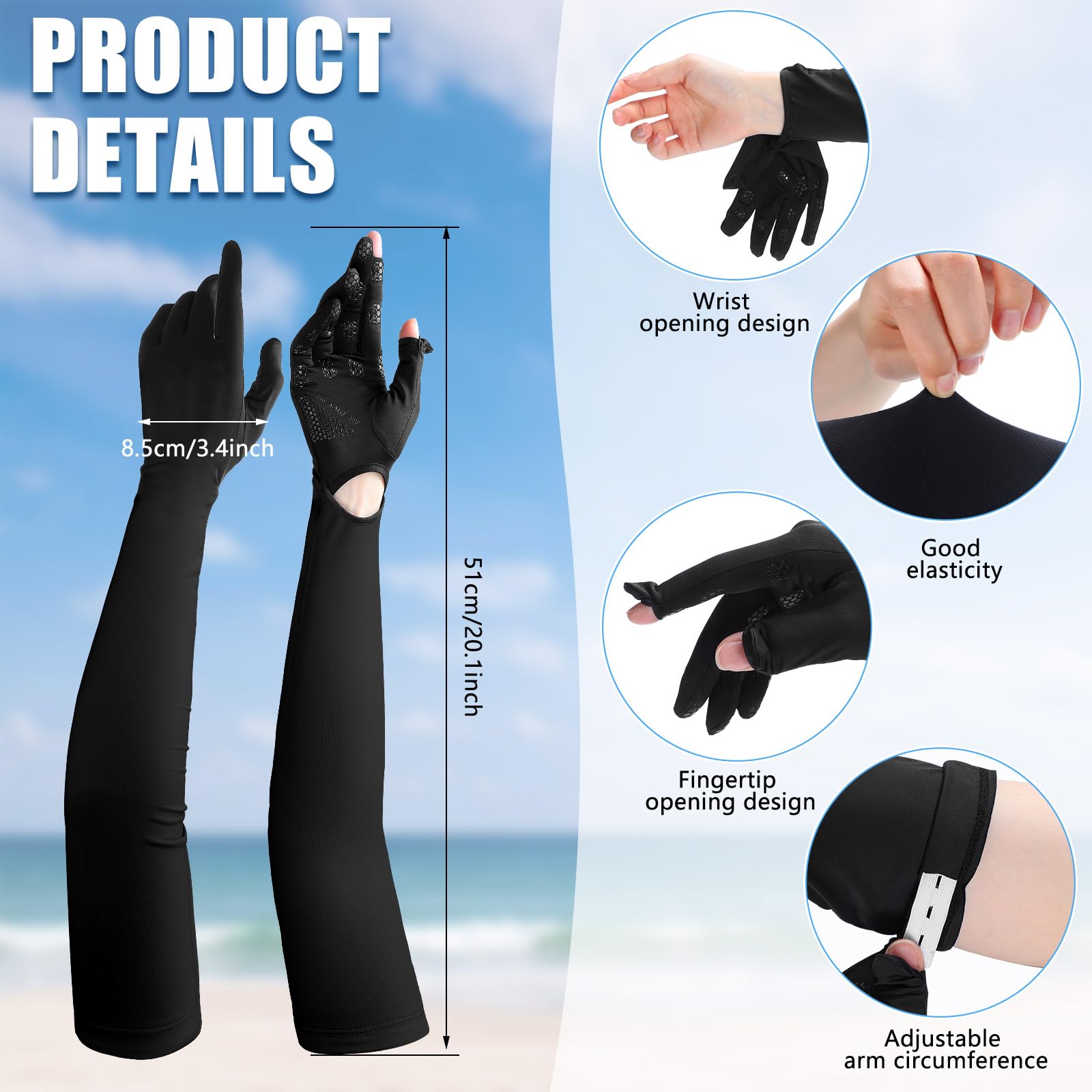 2 Pairs Women Long Sun Protection Arm Gloves, UPF 50+ UV Protection Touch Screen Driving Gloves, Breathable Sun Arm Covers for Cycling, Fishing & Outdoor Sports