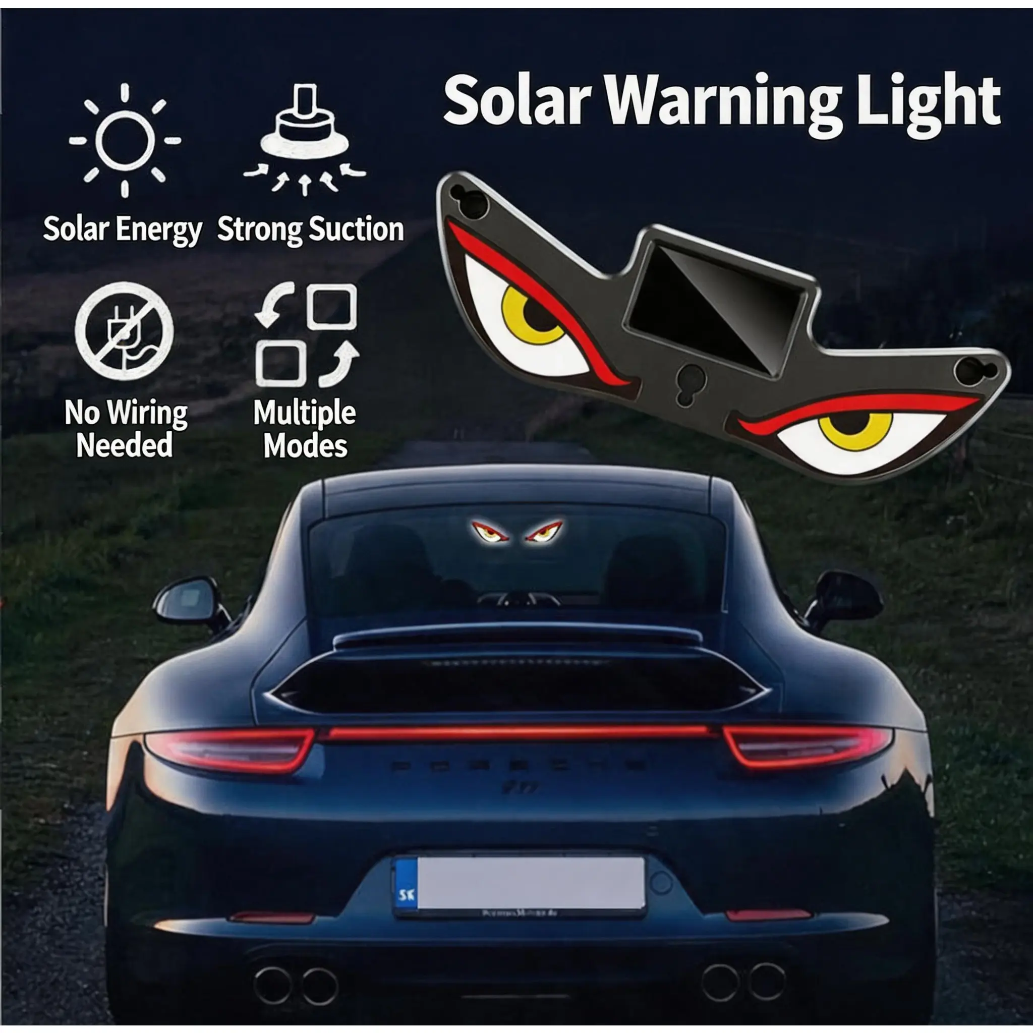 Car Rear Window Dynamic LED Display Panel - Vampire Devil Eye Gothic Car Decor Gift, Automotive Decorative Ornaments, Vehicle Lights Accessories, Gothic Car Accessories