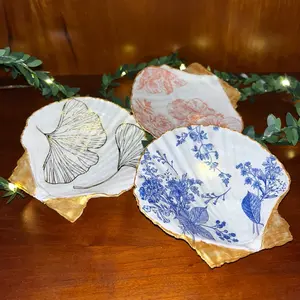 Hand Painted Floral Seashell Ring Dish with Gold Trim for Bridal gift, Bridesmaid gift, Wedding favors, and Flower home decor
