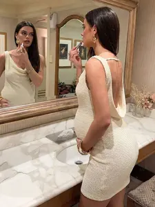 ELARA Solid Color Plunging Neckline Backless Sleeveless Fashionable Dress Summer Outfits Maternity White Dress Bump Friendly Dress Pregnancy Dress For Photoshoot Wedding Guest Dress