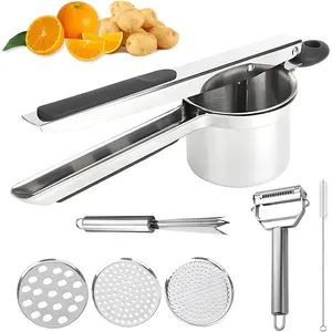 Stainless Steel Potato Ricer 15 oz with 3 Interchangeable Discs - Heavy-Duty and Durable Kitchen Tool for Effortless Mashing