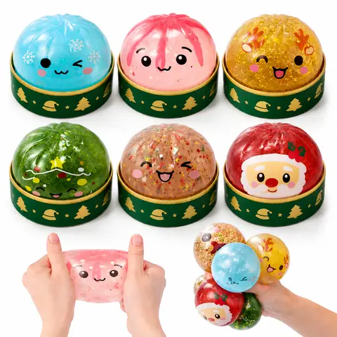 Christmas Mystery Glitter Dumpling Squishies Toys Set - Cute Malt Sugar Themed Hand Squeeze Stress Relief Dumpling Squishies, Soft Sensory Decompressing Dough, Holiday Gift for Adults & Kids