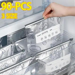 【Refrigerated Food】Reusable Aluminum Foil Sealable Storage Bags, 2026 New Resealable Vacuum Zipper Pouches for Food, Stand Up Foil Sealable Bags with Label and Zip Lock for Vegetable Fruit Meat
