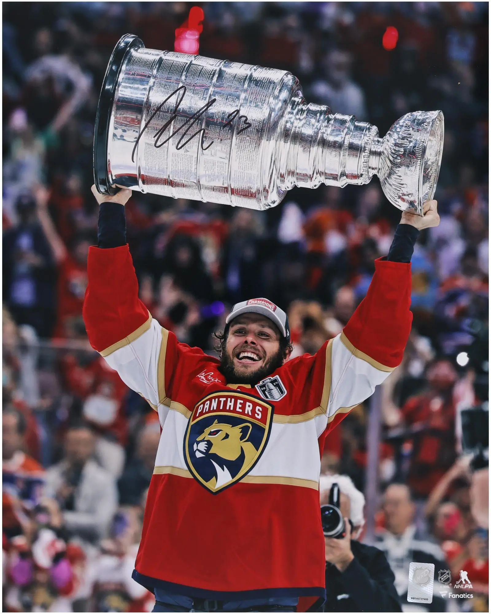 Carter Verhaeghe Florida Panthers Autographed 2024 Stanley Cup Champions 16" x 20" Raising Cup Photograph - Fanatics Authentic Certified