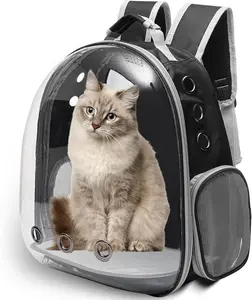 Large Cat Backpack Carrier for Travel – Transparent Bubble Pet Carrier Backpack with Ventilation, Padded Straps & Airline Friendly Design for Cats & Small Dogs up to 20lbs (Black)
