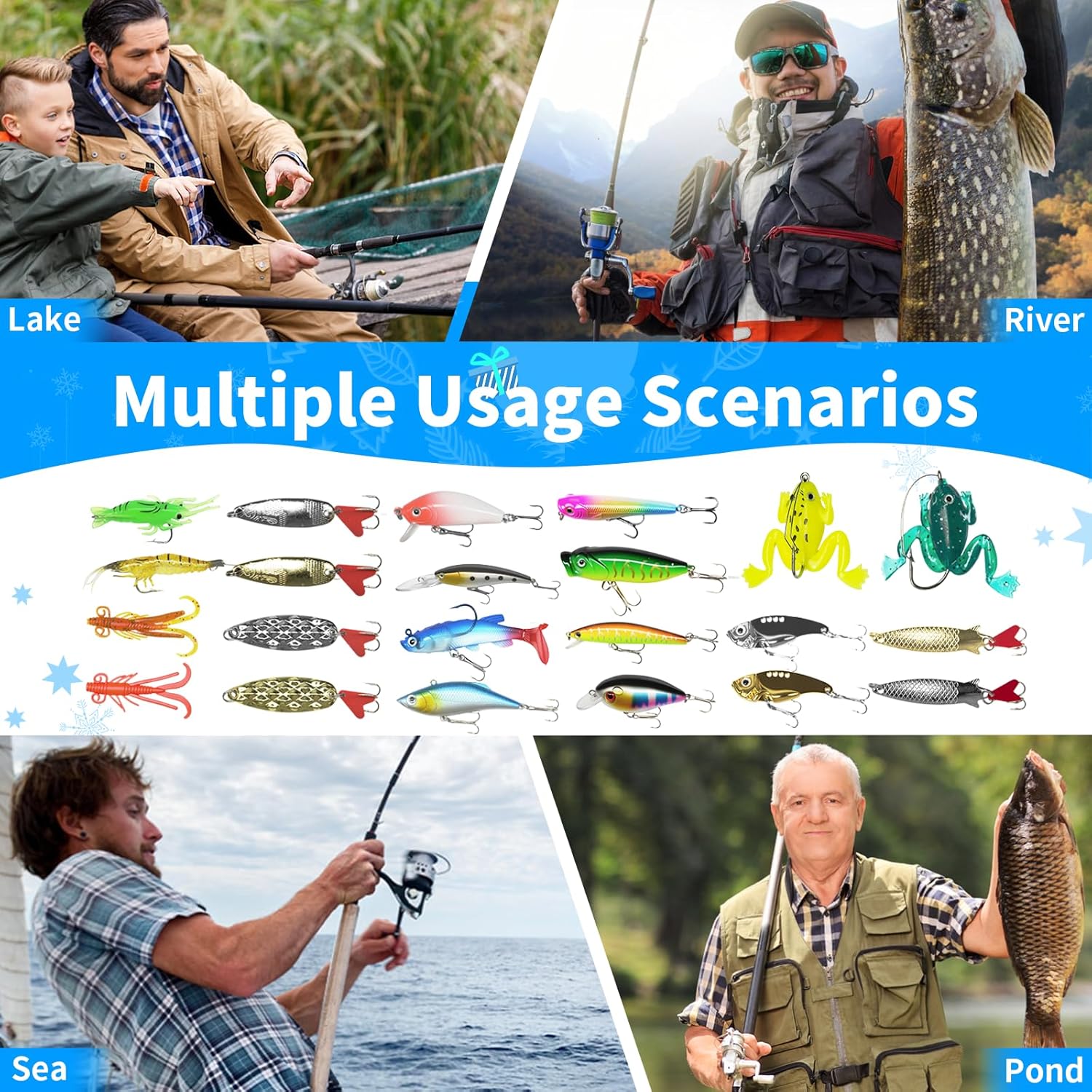 Fishing Advent Calendar 2025 24 Days Lures Set Xmas Countdown Gift for Men Boys Father Brother Fishing Kit