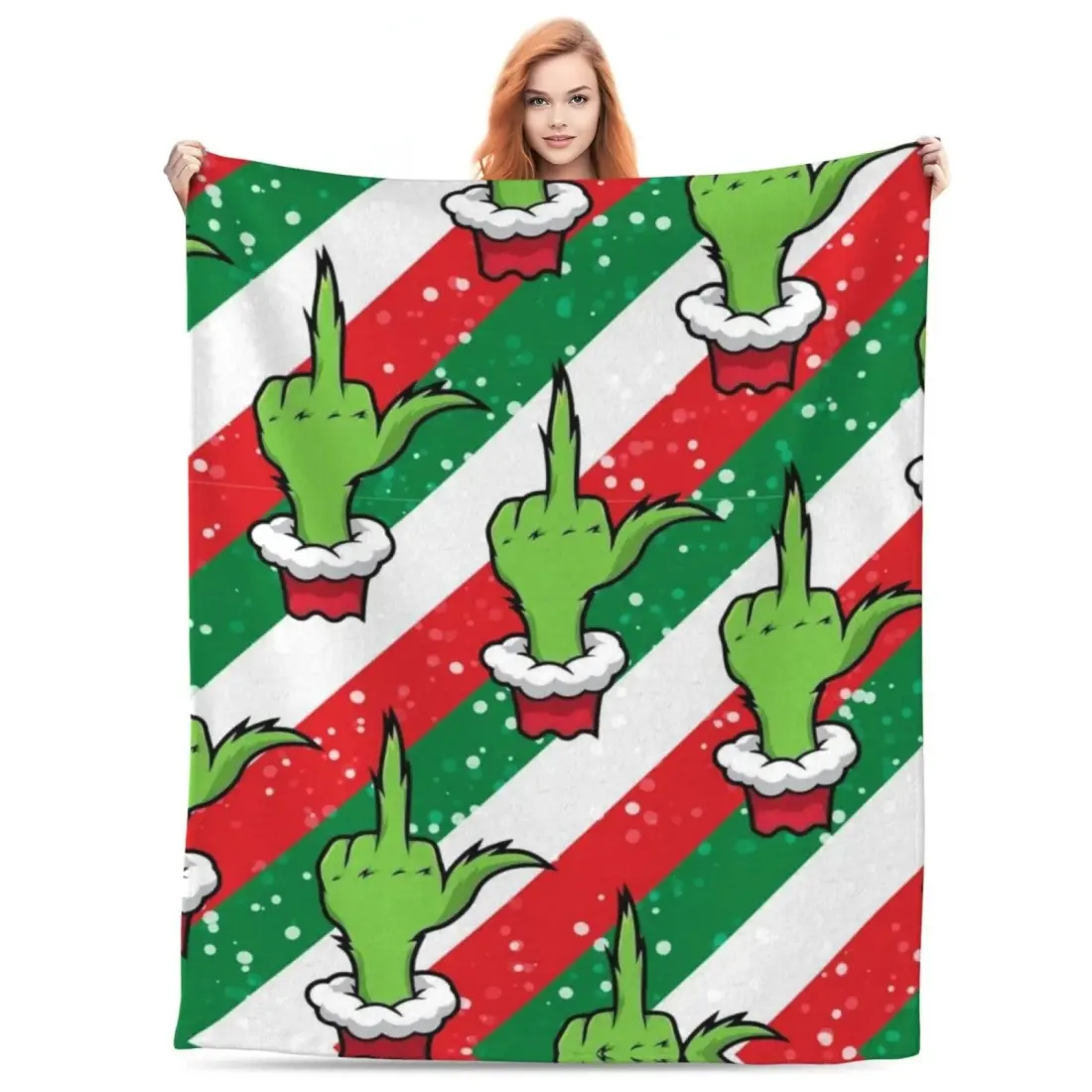 Funny Cartoon Christmas Print Super Soft Flannel Blanket, multi-purpose, suitable for sofa, bedroom, office or camping, suitable for all seasons
